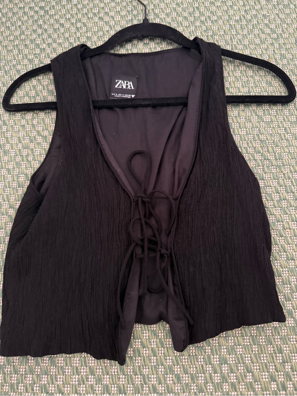 ZARA Black Textured Lace-Up Tank Top